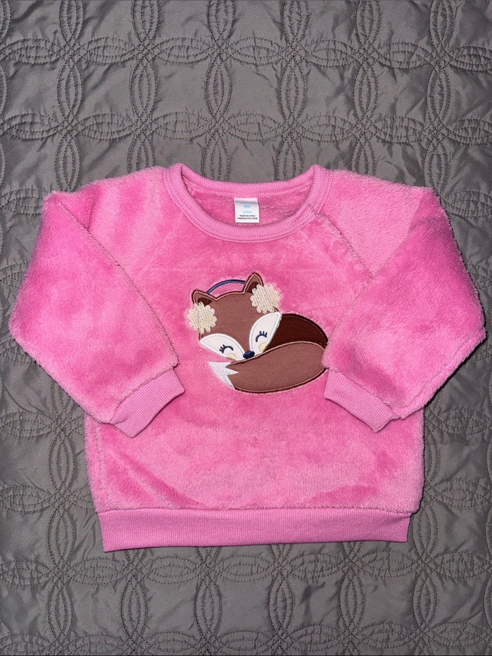 Pink Fox Appliqué Plush Sweatshirt 9 MONTHS
